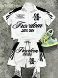 “Freedom” Shorts Set - White/Black