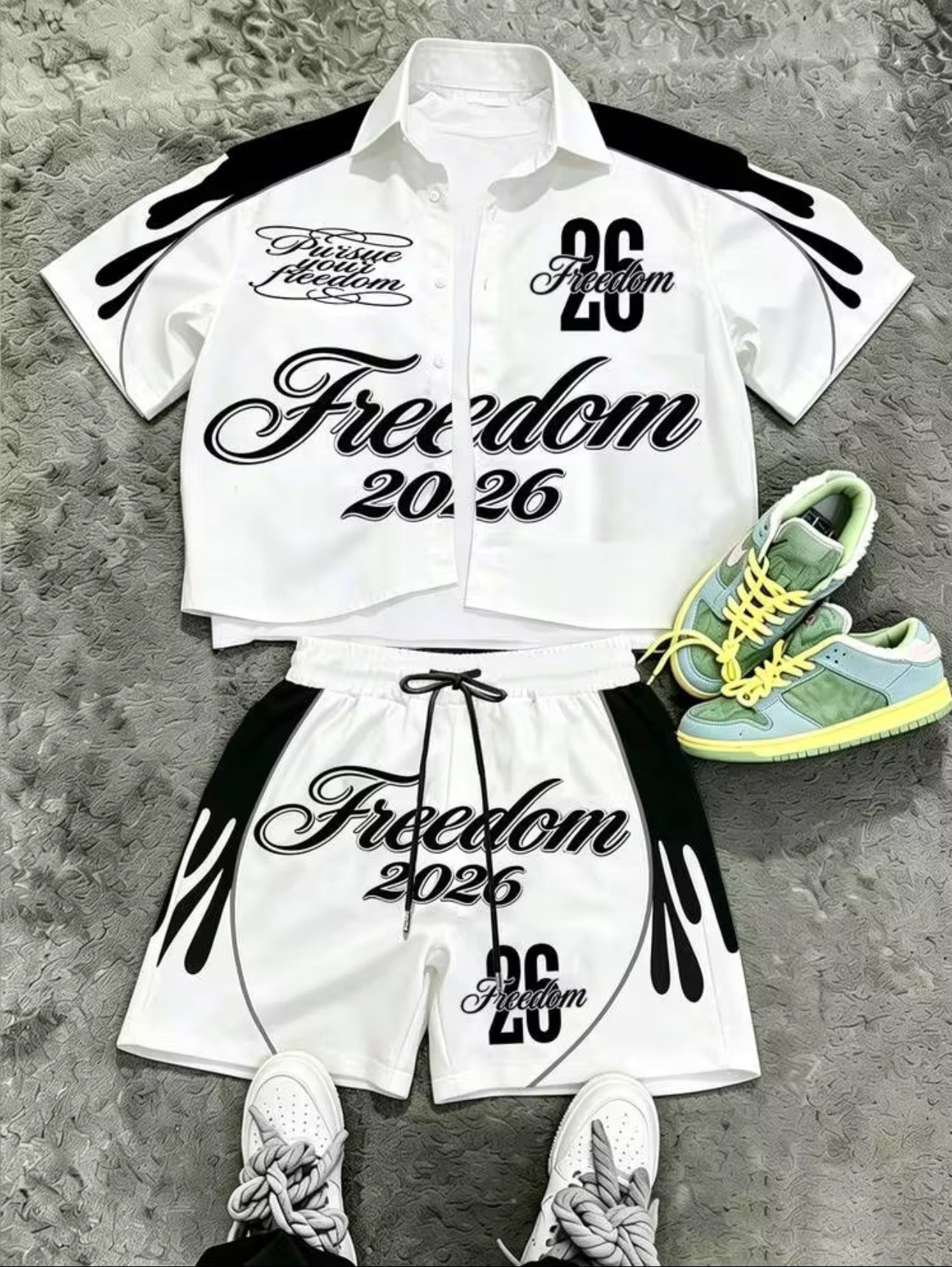 “Freedom” Shorts Set - White/Black